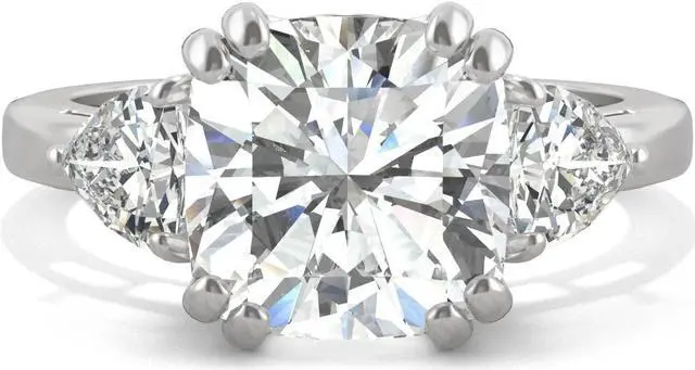 Alt view image 4 of 7 - 14K White Gold Moissanite by Charles & Colvard 9.5mm Cushion Engagement Ring-size 5 5.00cttw DEW
