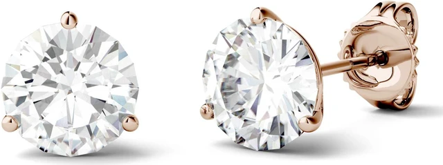 Alt view image 3 of 7 - 14K Rose Gold Moissanite by Charles & Colvard 6.5mm Round Stud Earrings, 2.00cttw DEW