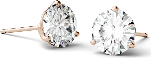 Alt view image 4 of 7 - 14K Rose Gold Moissanite by Charles & Colvard 6.5mm Round Stud Earrings, 2.00cttw DEW