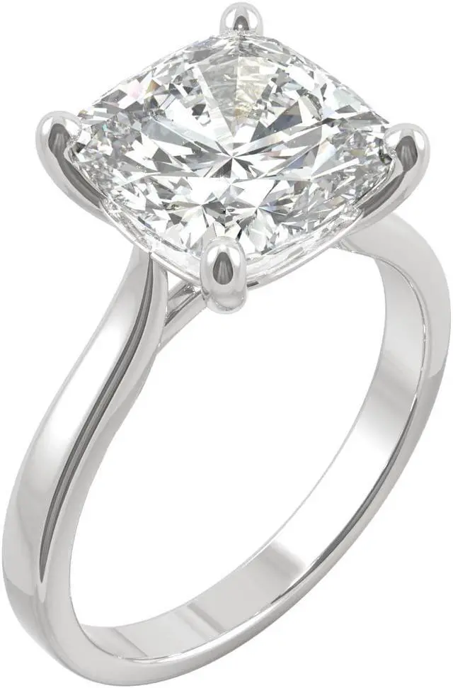 Alt view image 2 of 7 - 14K White Gold Moissanite by Charles & Colvard 9.5mm Cushion Engagement Ring-size 5 4.20ct DEW