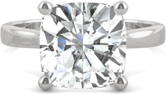 Alt view image 4 of 7 - 14K White Gold Moissanite by Charles & Colvard 9.5mm Cushion Engagement Ring-size 5 4.20ct DEW