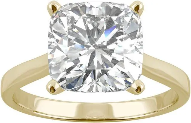 Main image of 14K Yellow Gold Moissanite by Charles & Colvard 9.0mm Cushion Solitaire Ring- size 9 3.30ct DEW