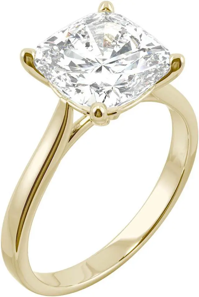 Alt view image 2 of 7 - 14K Yellow Gold Moissanite by Charles & Colvard 9.0mm Cushion Solitaire Ring- size 9 3.30ct DEW