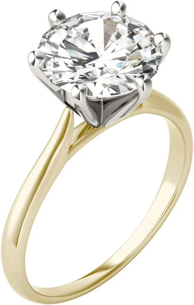 Alt view image 2 of 7 - 14K Yellow Gold Moissanite by Charles & Colvard 9.5mm Round Engagement Ring-size 5 3.10ct DEW