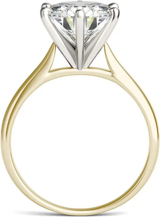 Alt view image 3 of 7 - 14K Yellow Gold Moissanite by Charles & Colvard 9.5mm Round Engagement Ring-size 5 3.10ct DEW