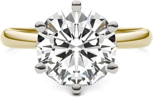 Alt view image 4 of 7 - 14K Yellow Gold Moissanite by Charles & Colvard 9.5mm Round Engagement Ring-size 5 3.10ct DEW