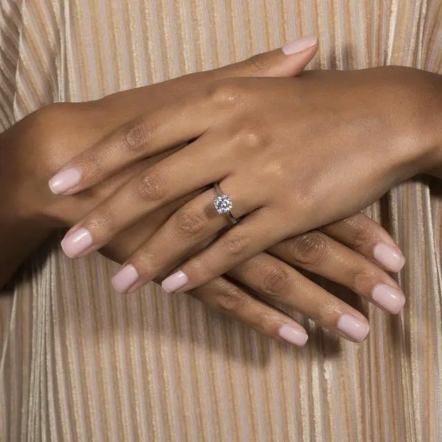 Alt view image 4 of 7 - 14K White Gold Moissanite by Charles & Colvard 7.5mm Cushion Engagement Ring-size 9 2.00ct DEW