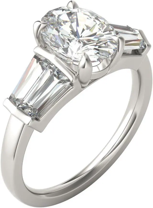 Alt view image 2 of 7 - 14K White Gold Moissanite by Charles & Colvard 9x7mm Oval Engagement Ring-size 6 3.26cttw DEW