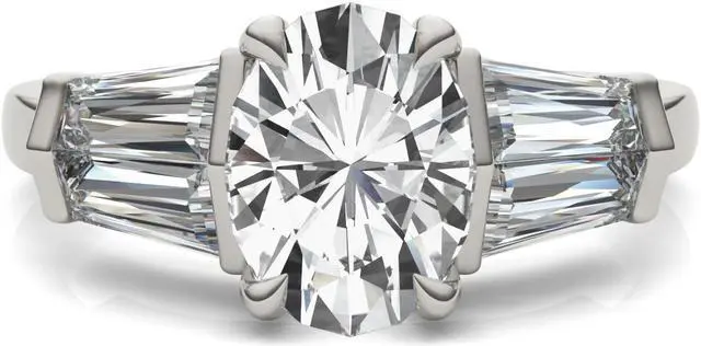 Alt view image 4 of 7 - 14K White Gold Moissanite by Charles & Colvard 9x7mm Oval Engagement Ring-size 6 3.26cttw DEW