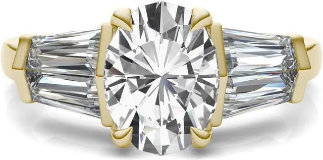 Alt view image 4 of 7 - 14K Yellow Gold Moissanite by Charles & Colvard 9x7mm Oval Engagement Ring-size 7 3.26cttw DEW