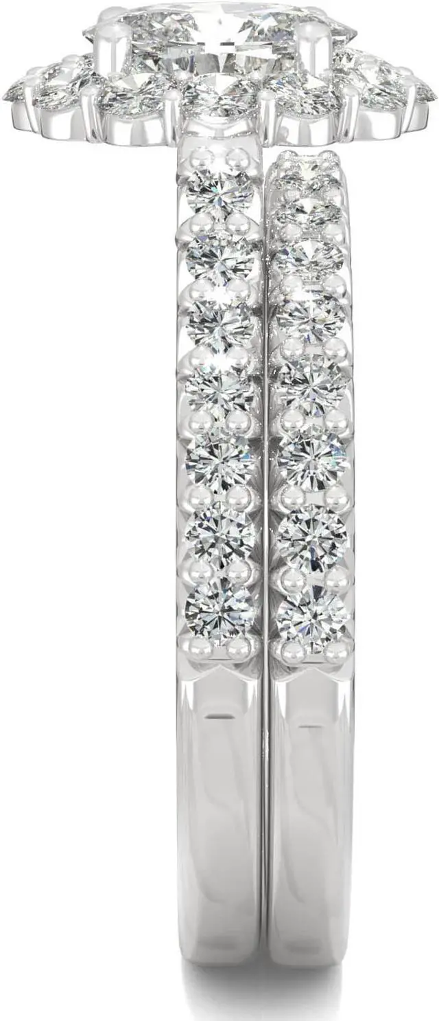 Alt view image 5 of 6 - 14K White Gold Moissanite by Charles & Colvard 7x5mm Oval Halo Bridal Set-size 7 1.88cttw DEW