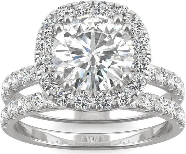Main image of 14K White Gold Moissanite by Charles & Colvard 8mm Round Bridal Set-size 8 2.87cttw DEW
