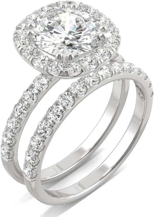 Alt view image 2 of 6 - 14K White Gold Moissanite by Charles & Colvard 8mm Round Bridal Set-size 8 2.87cttw DEW