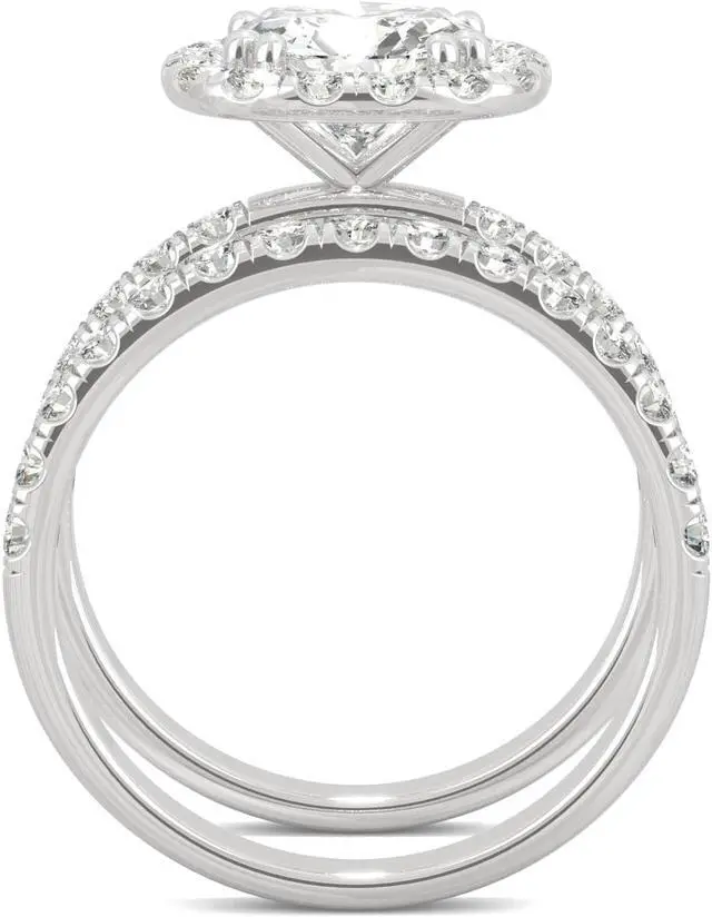 Alt view image 3 of 6 - 14K White Gold Moissanite by Charles & Colvard 8mm Round Bridal Set-size 8 2.87cttw DEW