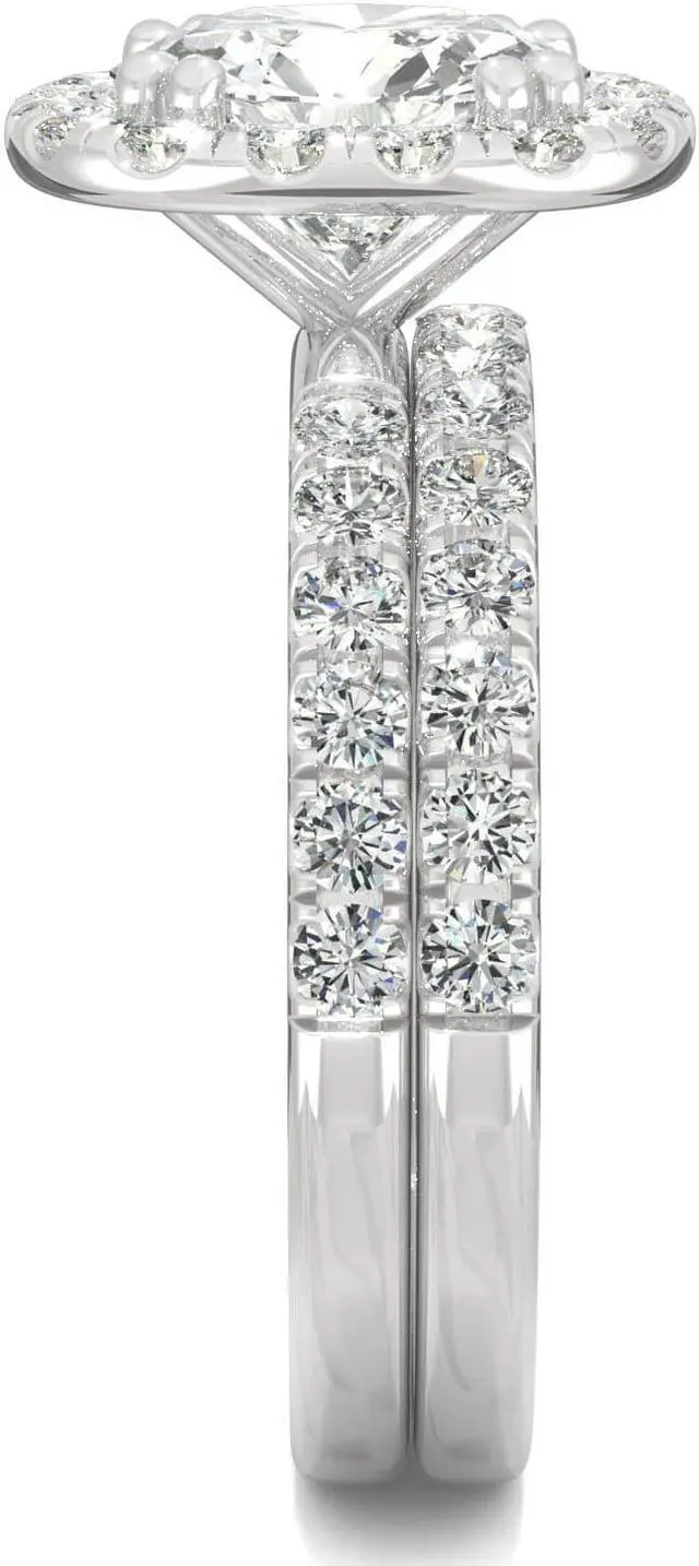 Alt view image 5 of 6 - 14K White Gold Moissanite by Charles & Colvard 8mm Round Bridal Set-size 8 2.87cttw DEW