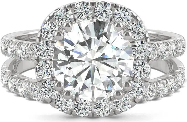 Alt view image 4 of 6 - 14K White Gold Moissanite by Charles & Colvard 8mm Round Bridal Set-size 8 2.87cttw DEW
