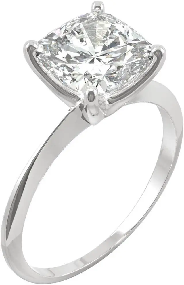 Alt view image 2 of 7 - White Gold Moissanite by Charles & Colvard 8mm Cushion Solitaire Engagement Ring-size 8 2.40ct DEW