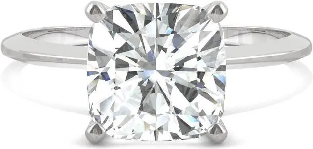 Alt view image 4 of 7 - White Gold Moissanite by Charles & Colvard 8mm Cushion Solitaire Engagement Ring-size 8 2.40ct DEW