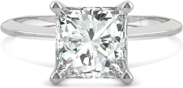 Alt view image 4 of 7 - 14K White Gold Moissanite by Charles & Colvard 7mm Princess Cut Engagement Ring-size 7 1.92ct DEW