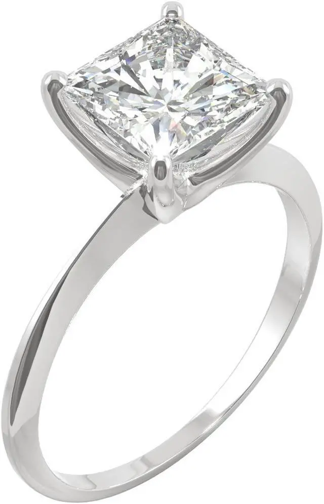 Alt view image 2 of 7 - 14K White Gold Moissanite by Charles & Colvard 7mm Princess Cut Engagement Ring-size 7 1.92ct DEW
