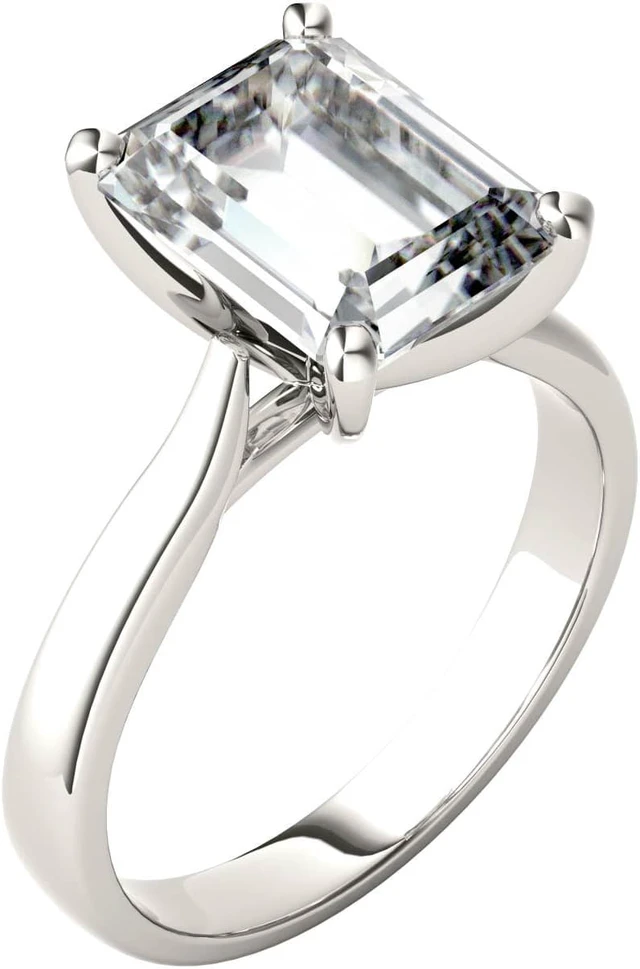 Alt view image 2 of 7 - Moissanite by Charles & Colvard 10x8mm Emerald Moissanite Engagement Ring-size 9 3.55ct DEW
