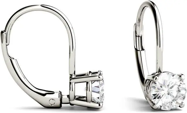 Alt view image 4 of 7 - 14K White Gold Moissanite by Charles & Colvard 5.0mm Round Leverback Earrings, 1.00cttw DEW