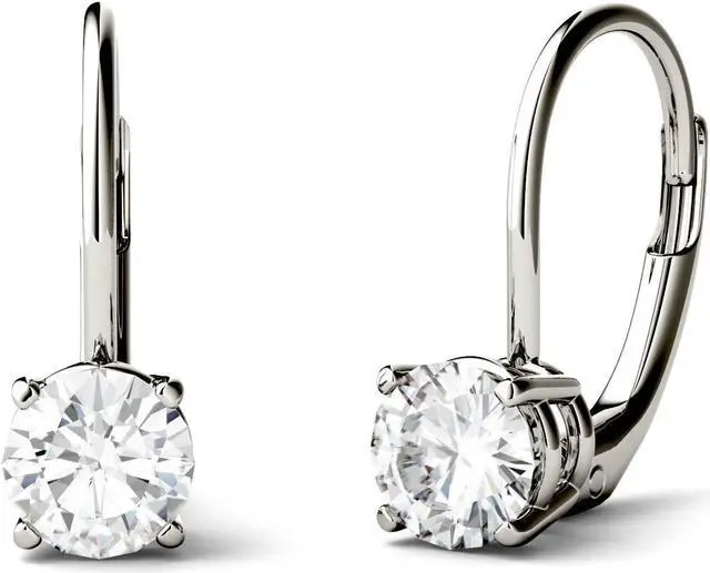 Main image of 14K White Gold Moissanite by Charles & Colvard 5.0mm Round Leverback Earrings, 1.00cttw DEW