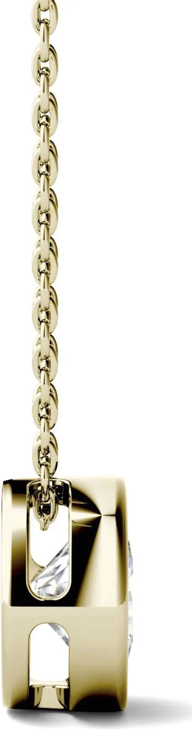 Alt view image 2 of 7 - 14K Yellow Gold Moissanite by Charles & Colvard 6.5mm Round Pendant Necklace 1.00ct DEW