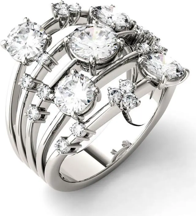 Alt view image 2 of 7 - 14K White Gold Moissanite by Charles & Colvard Fashion Galaxy Ring- size 6 3.15cttw DEW