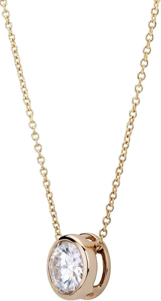 Alt view image 3 of 7 - 14K Yellow Gold Moissanite by Charles & Colvard 6.5mm Round Pendant Necklace 1.00ct DEW