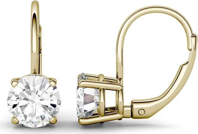 Main image of 14K Yellow Gold Moissanite by Charles & Colvard 6.5mm Round Leverback Earrings, 2.00cttw DEW