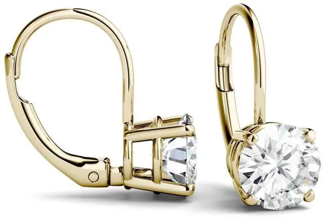 Alt view image 2 of 6 - 14K Yellow Gold Moissanite by Charles & Colvard 6.5mm Round Leverback Earrings, 2.00cttw DEW