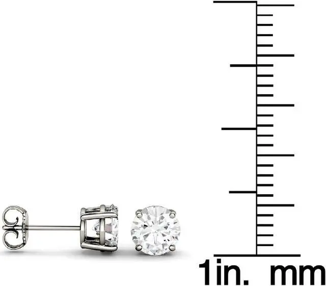 Alt view image 5 of 9 - 14K White Gold Moissanite by Charles & Colvard 5.0mm Round Stud Earrings, 1.00cttw DEW