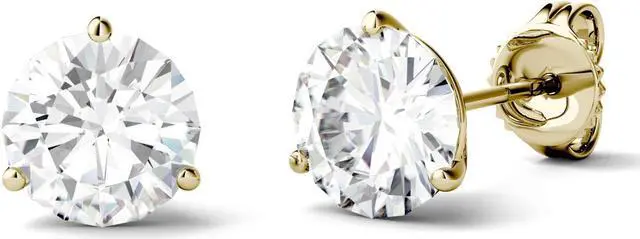Alt view image 3 of 9 - 14K Yellow Gold Moissanite by Charles & Colvard 5.0mm Round Stud Earrings, 1.00cttw DEW