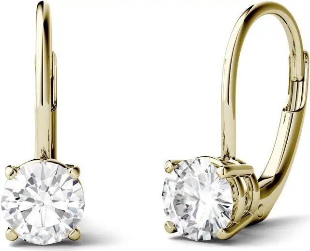 Alt view image 3 of 9 - 14K Yellow Gold Moissanite by Charles & Colvard 5.0mm Leverback Earrings, 1.00cttw DEW