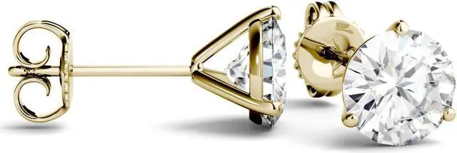 Alt view image 2 of 9 - 14K Yellow Gold Moissanite by Charles & Colvard 5.0mm Round Stud Earrings, 1.00cttw DEW