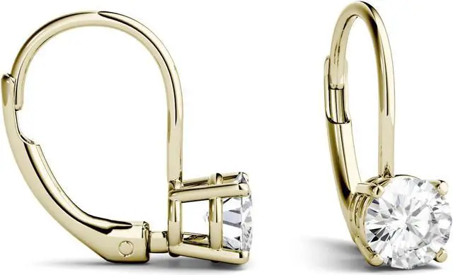 Alt view image 2 of 9 - 14K Yellow Gold Moissanite by Charles & Colvard 5.0mm Leverback Earrings, 1.00cttw DEW