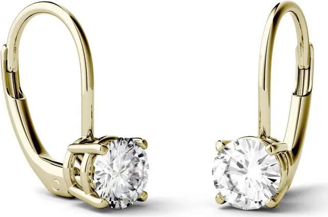 Alt view image 4 of 9 - 14K Yellow Gold Moissanite by Charles & Colvard 5.0mm Leverback Earrings, 1.00cttw DEW