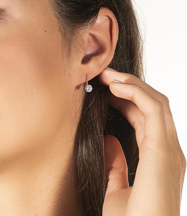 Alt view image 5 of 9 - 14K Yellow Gold Moissanite by Charles & Colvard 5.0mm Leverback Earrings, 1.00cttw DEW