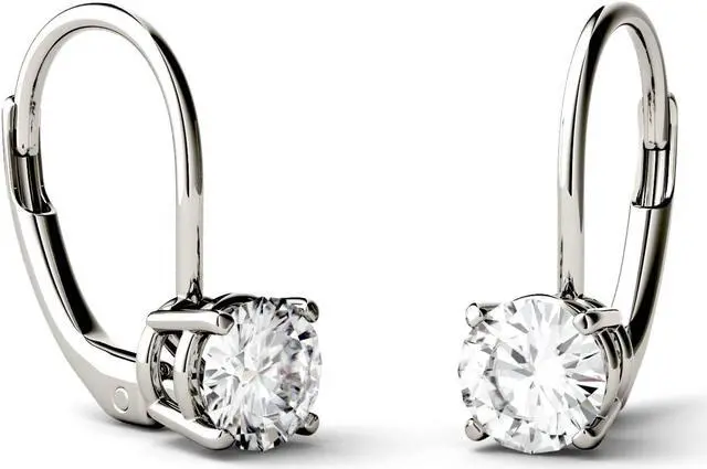 Alt view image 2 of 7 - 14K White Gold Moissanite by Charles & Colvard 5.0mm Round Leverback Earrings, 1.00cttw DEW