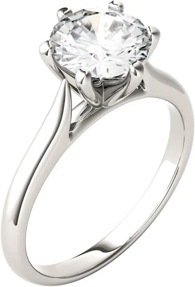 Alt view image 2 of 9 - White Gold 7.5mm Moissanite by Charles & Colvard 6 Prong Solitaire Engagement Ring-size 7 1.5ct DEW