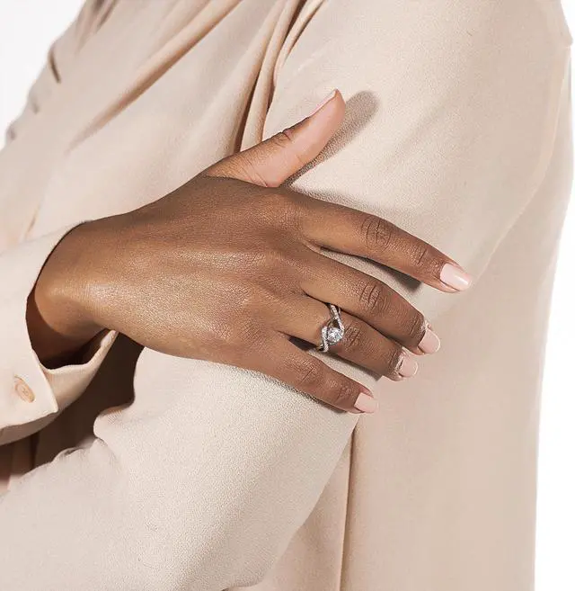 Alt view image 4 of 7 - 14K White Gold Moissanite by Charles & Colvard 6.0mm Engagement Ring-size 7 1.02cttw DEW