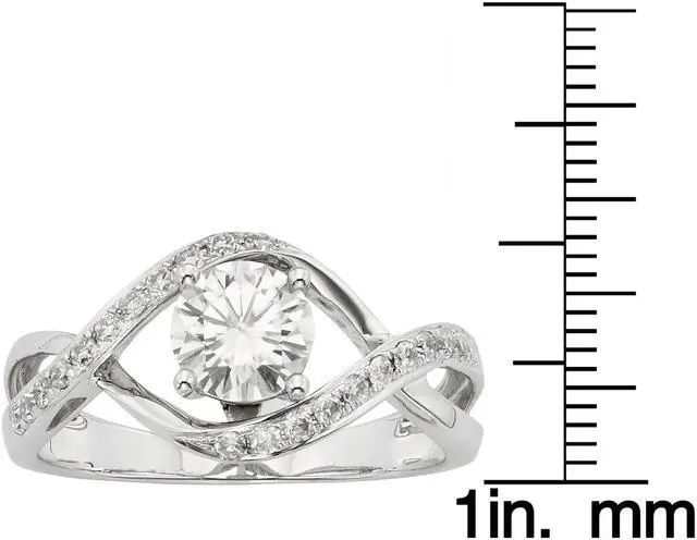 Alt view image 3 of 7 - 14K White Gold Moissanite by Charles & Colvard 6.0mm Engagement Ring-size 7 1.02cttw DEW
