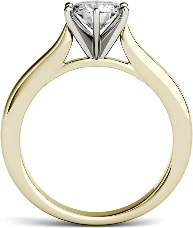 Alt view image 3 of 10 - 14K Yellow Gold Moissanite by Charles & Colvard 5mm Round Solitaire Ring-size 5 0.50ct DEW