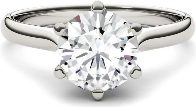 Alt view image 4 of 9 - White Gold 7.5mm Moissanite by Charles & Colvard 6 Prong Solitaire Engagement Ring-size 7 1.5ct DEW
