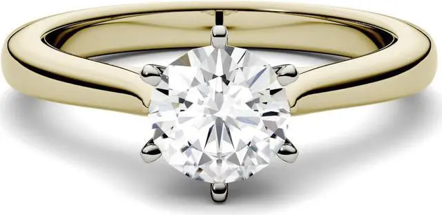 Alt view image 4 of 10 - 14K Yellow Gold Moissanite by Charles & Colvard 5mm Round Solitaire Ring-size 5 0.50ct DEW