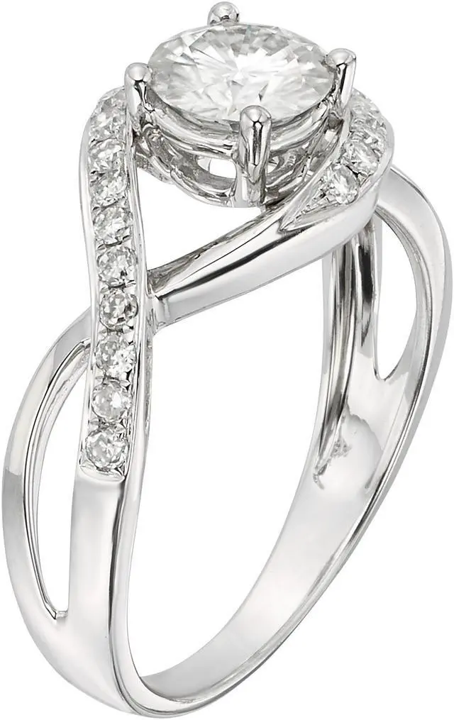 Alt view image 2 of 7 - 14K White Gold Moissanite by Charles & Colvard 6.0mm Engagement Ring-size 7 1.02cttw DEW