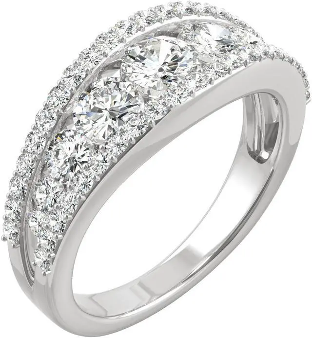 Alt view image 2 of 9 - 14K White Gold Moissanite by Charles & Colvard 4.5mm Round Fashion Ring-size 5 1.53cttw DEW