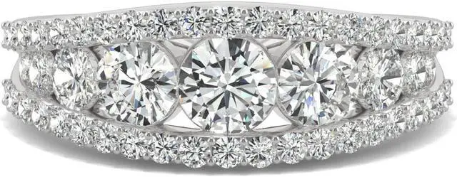 Alt view image 4 of 9 - 14K White Gold Moissanite by Charles & Colvard 4.5mm Round Fashion Ring-size 5 1.53cttw DEW