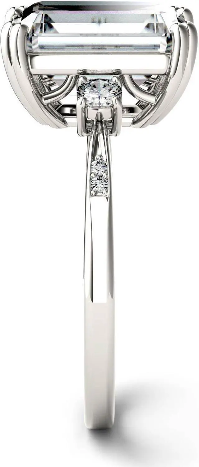 Alt view image 5 of 7 - 14K White Gold Moissanite by Charles & Colvard 10x8mm Emerald Fashion Ring-size 9 3.69cttw DEW